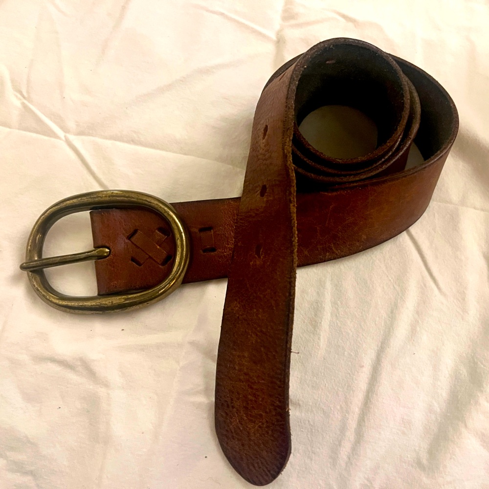 Mission Supply Leather Belt with gold buckle - M/L, 42”
